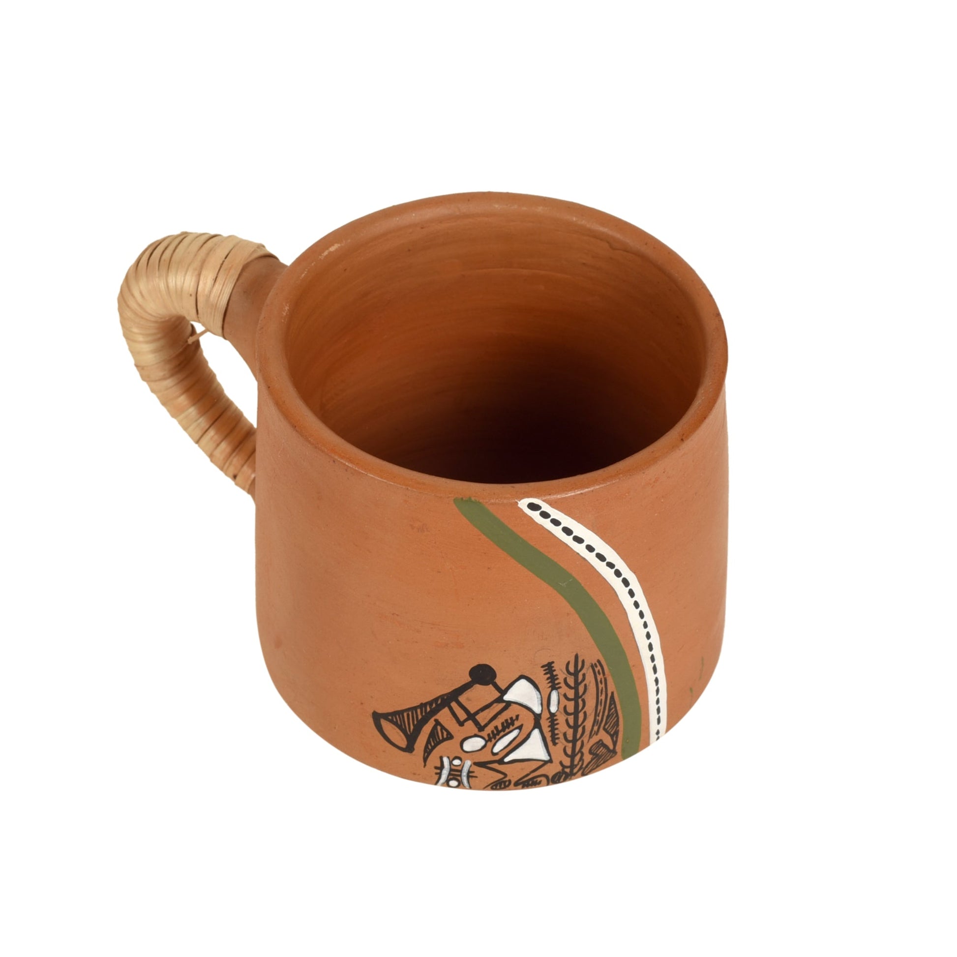 Brown - Knosh-J Earthen Cups with Caned Handle (Set of 6)