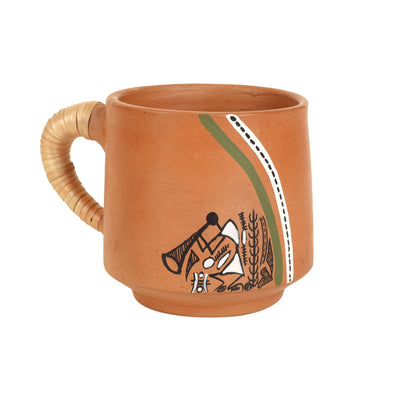 Brown - Knosh-J Earthen Cups with Caned Handle (Set of 6)