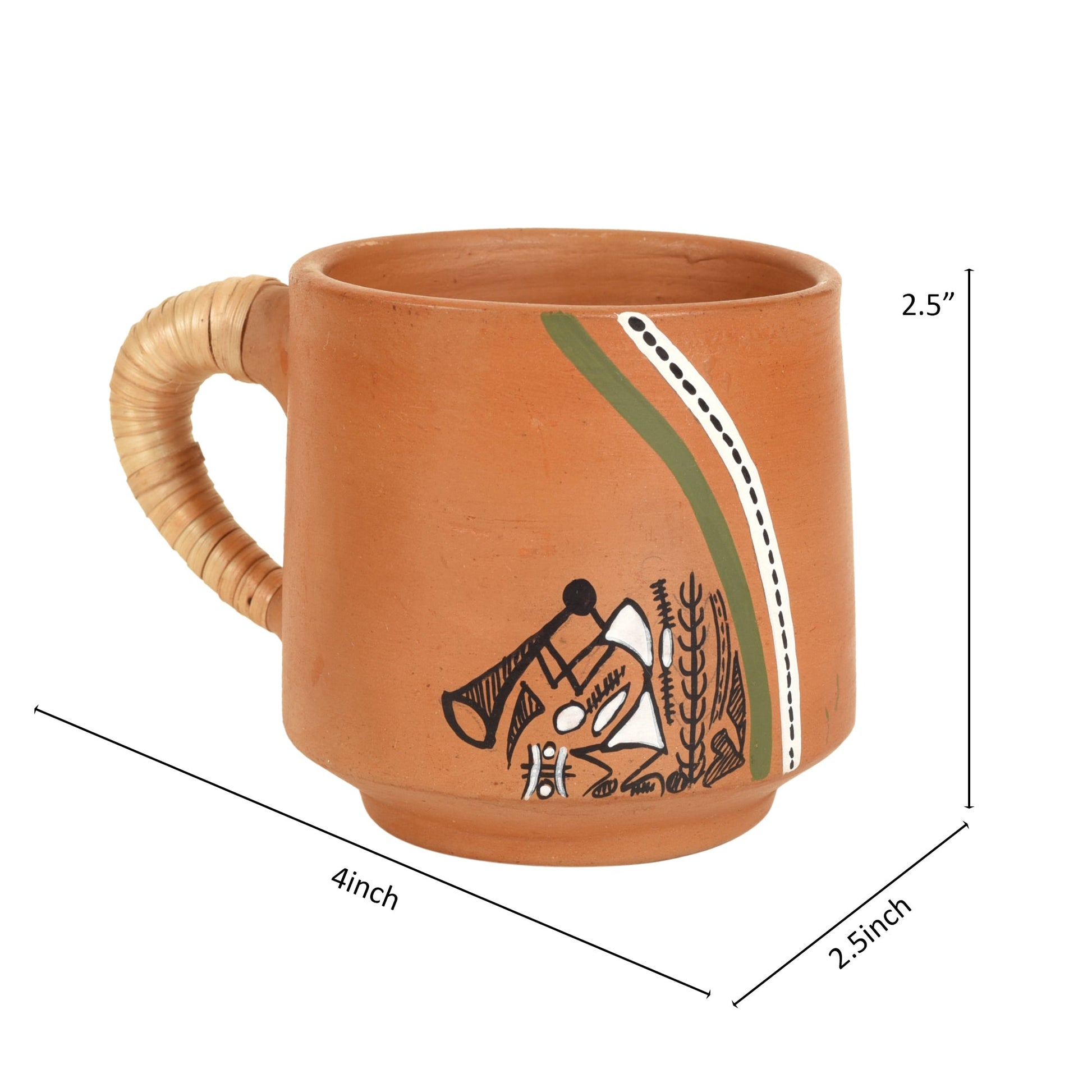 Brown - Knosh-J Earthen Cups with Caned Handle (Set of 6)