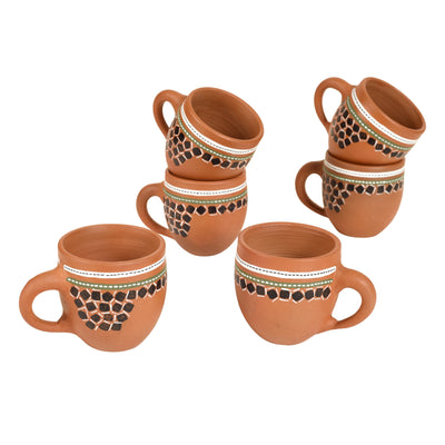 Brown - Knosh-L Earthen Cups with Tribal Motifs (Set of 6)