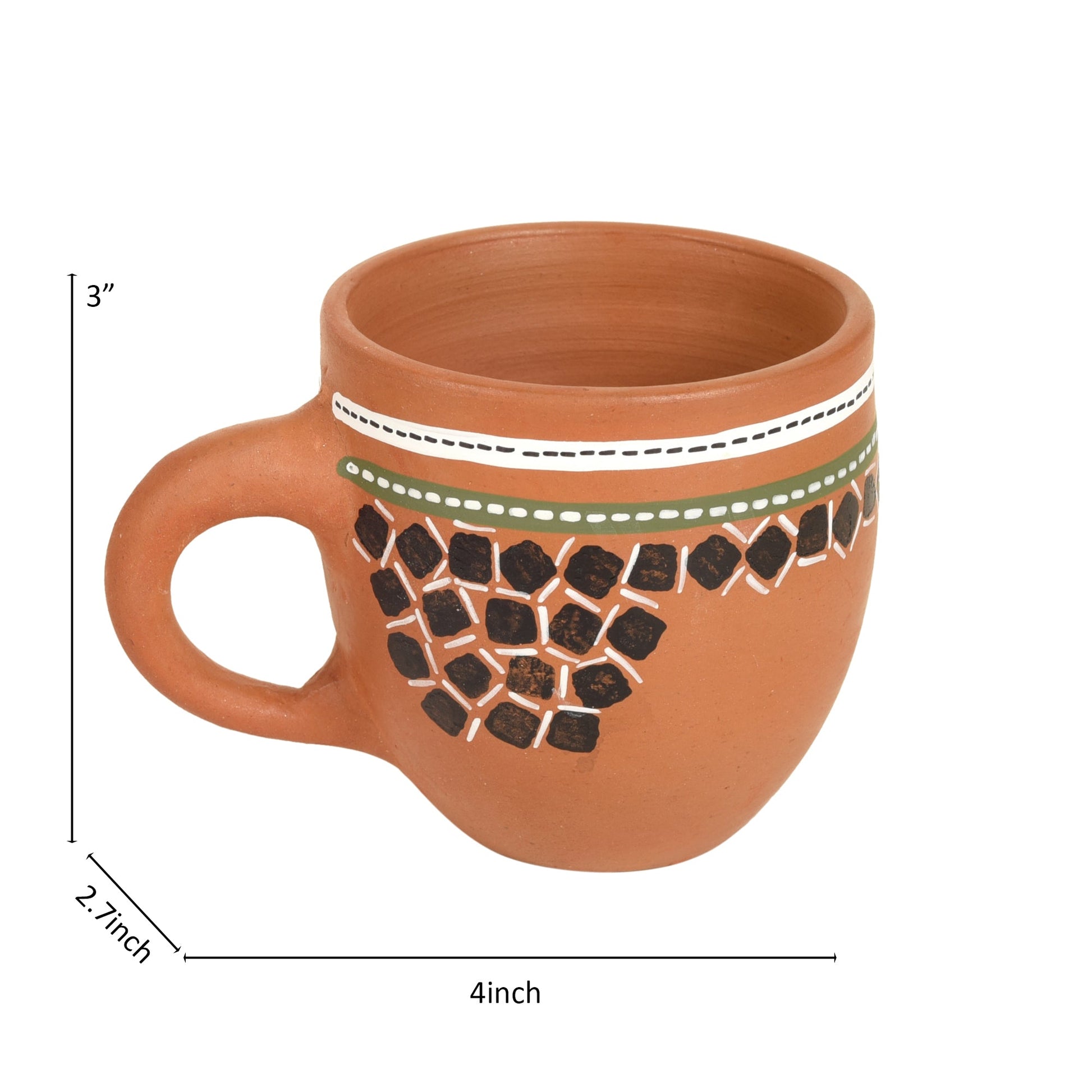 Brown - Knosh-L Earthen Cups with Tribal Motifs (Set of 6)