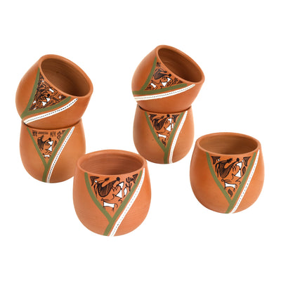 Brown - Knosh-K Earthen Kullads with Tribal Motifs (Set of 6)