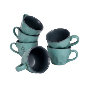 Blue - Ceramic Aqua Cup Set of 6 (4.5 x 3.2 x 2.5 in)