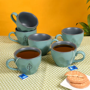 Blue - Ceramic Aqua Cup Set of 6 (4.5 x 3.2 x 2.5 in)