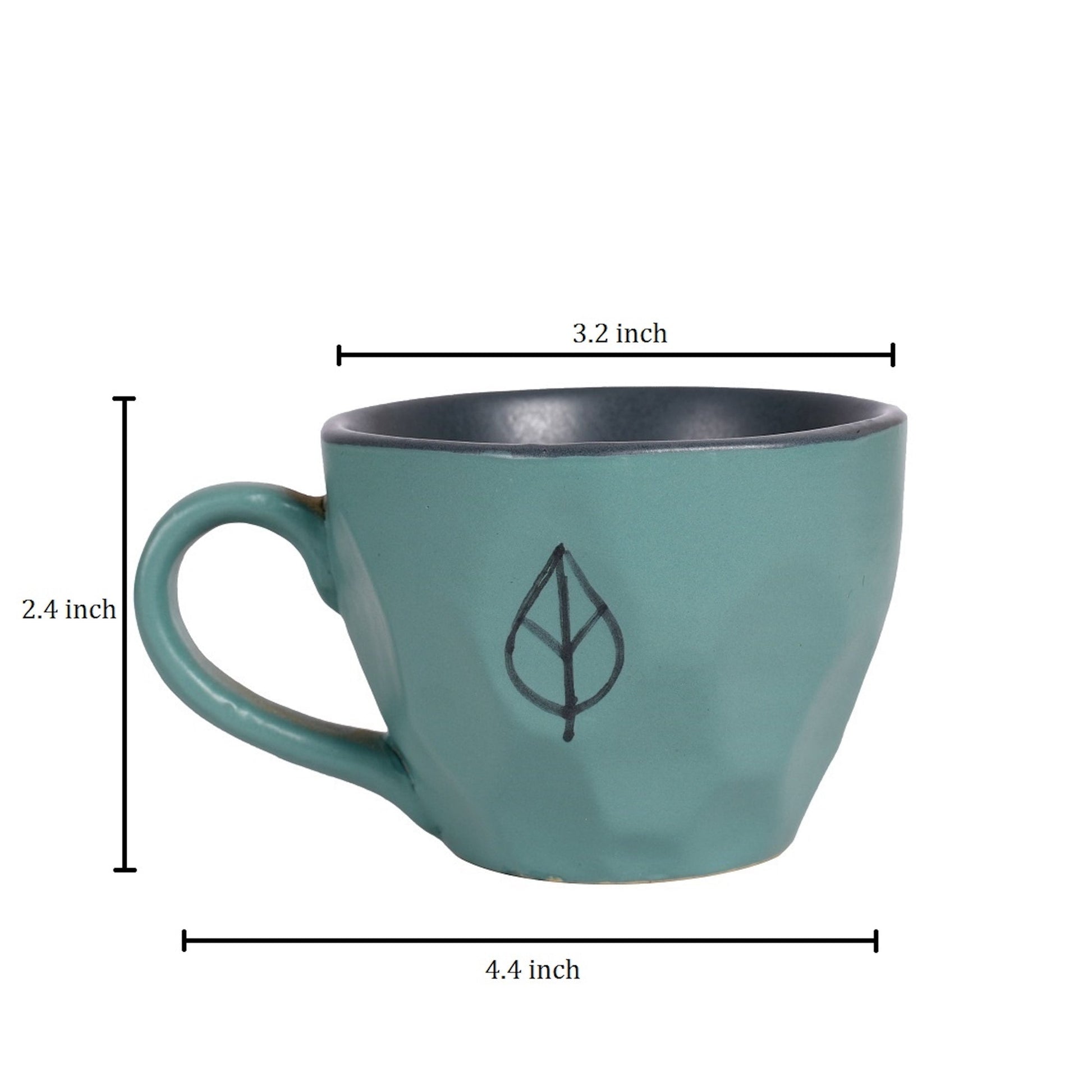 Blue - Ceramic Aqua Cup Set of 6 (4.5 x 3.2 x 2.5 in)