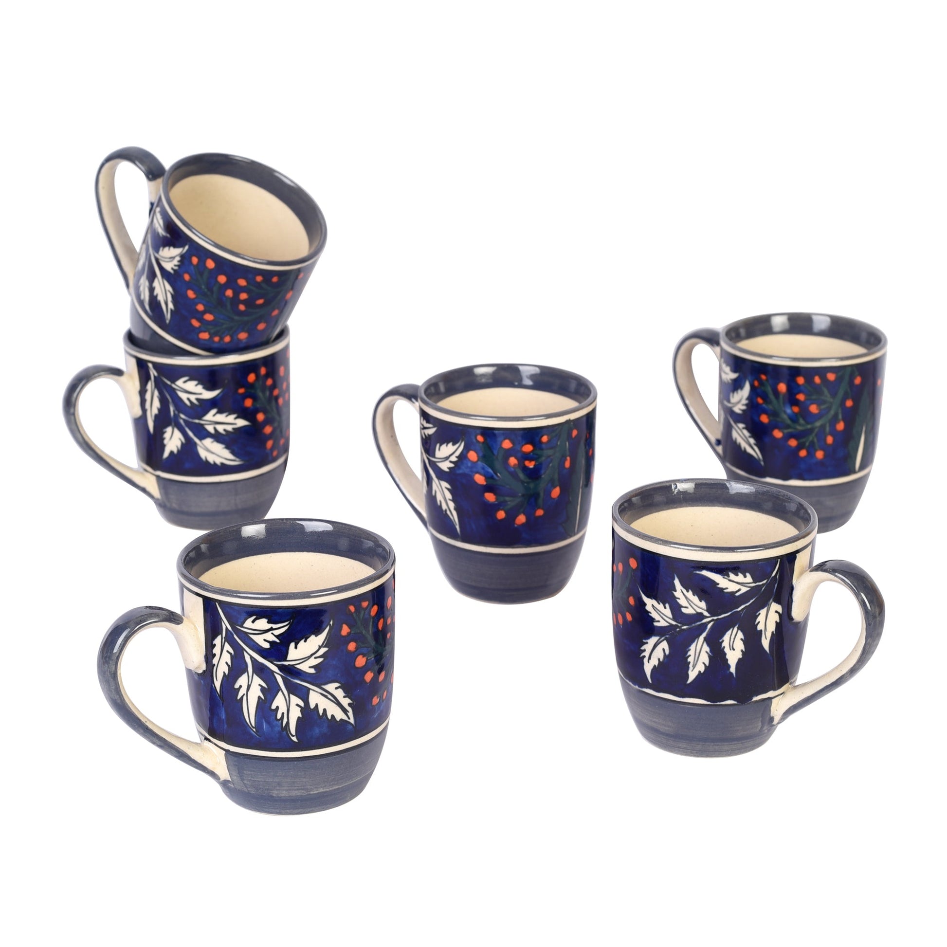 Blue - Blooming Leaves Drinking Mugs S06