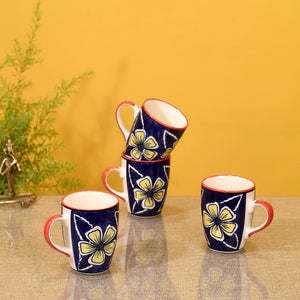 Blue - Flowers of Ecstasy Coffee Mugs Set of 4, Azure