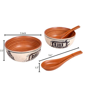 Beige - Soup Bowl Ceramic Tribal Motif with spoon (Set of 2) (2.2x5)