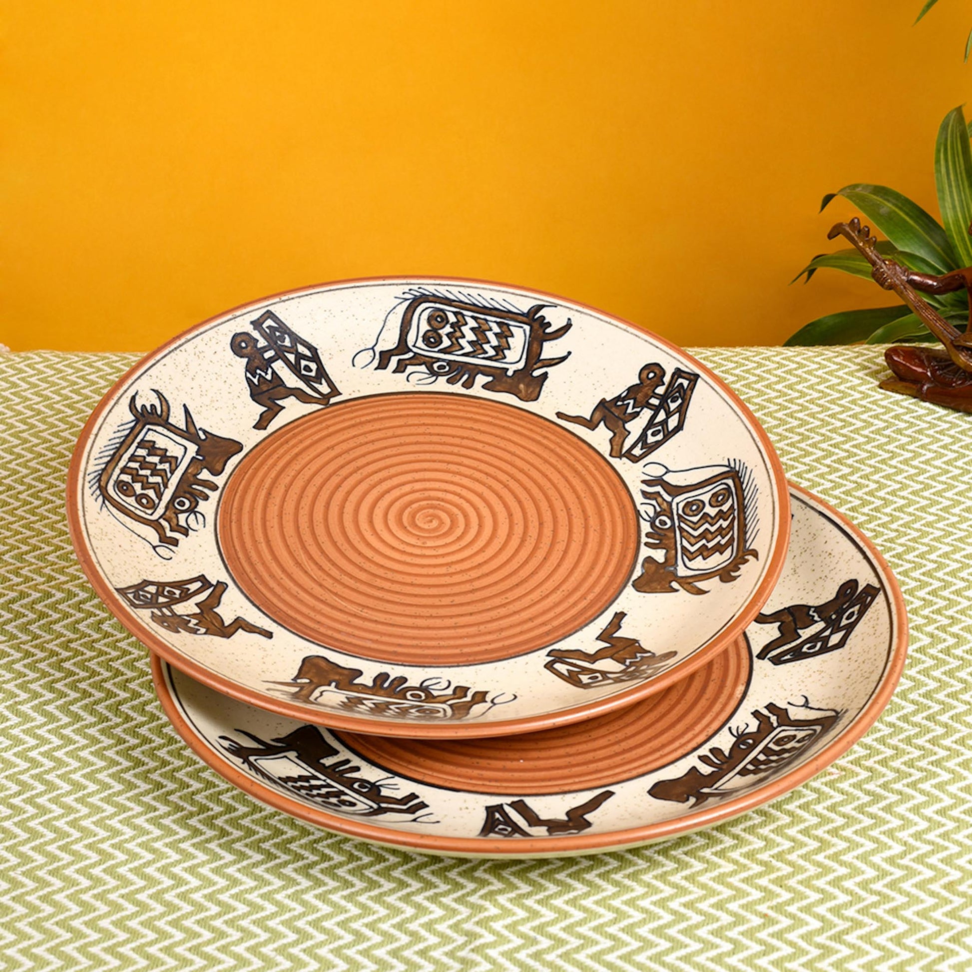 Brown - Tribal Village Dinner Plate (Set of 2) (1.1x10)