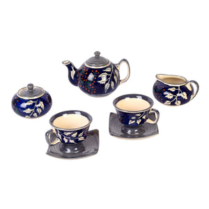 Blue - Blooming Leaves Tea Set w/Cups, Saucer & Creamer