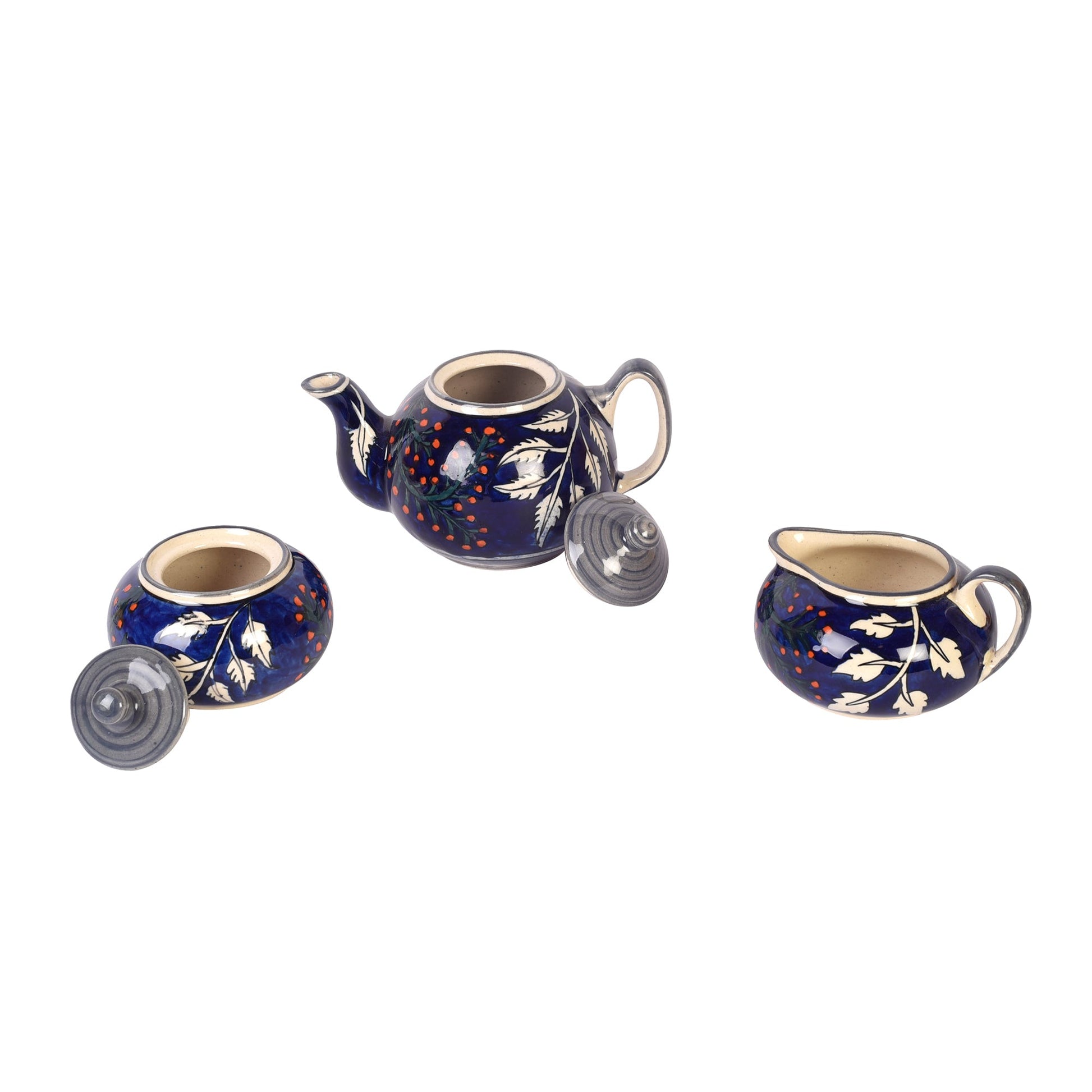 Blue - Blooming Leaves Tea Set w/Cups, Saucer & Creamer