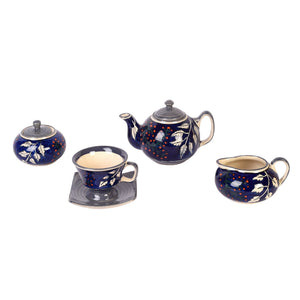 Blue - Blooming Leaves Tea Set w/Cups, Saucer & Creamer