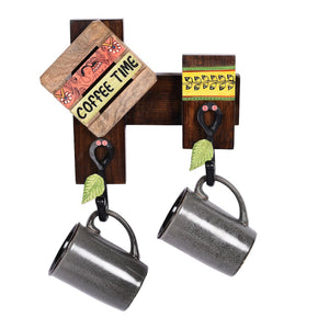 Brown - Cup Holder Handcrafted Wall Mounted & 2 Mugs (Set of 3) (10x3x10)