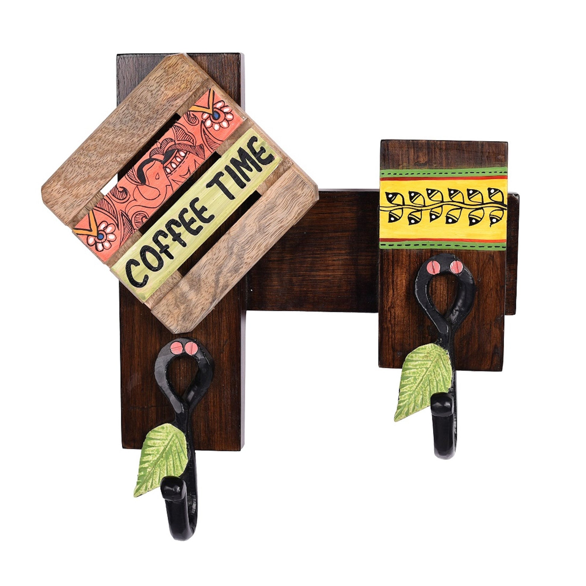 Brown - Cup Holder Handcrafted Wall Mounted & 2 Mugs (Set of 3) (10x3x10)