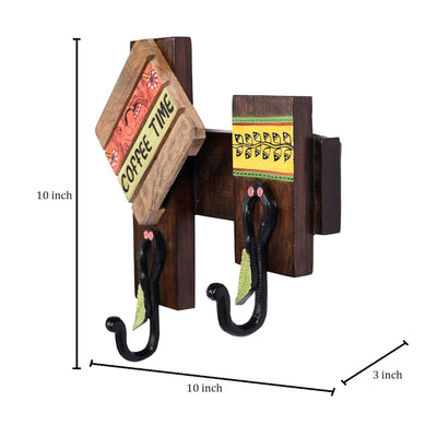 Brown - Cup Holder Handcrafted Wall Mounted & 2 Mugs (Set of 3) (10x3x10)