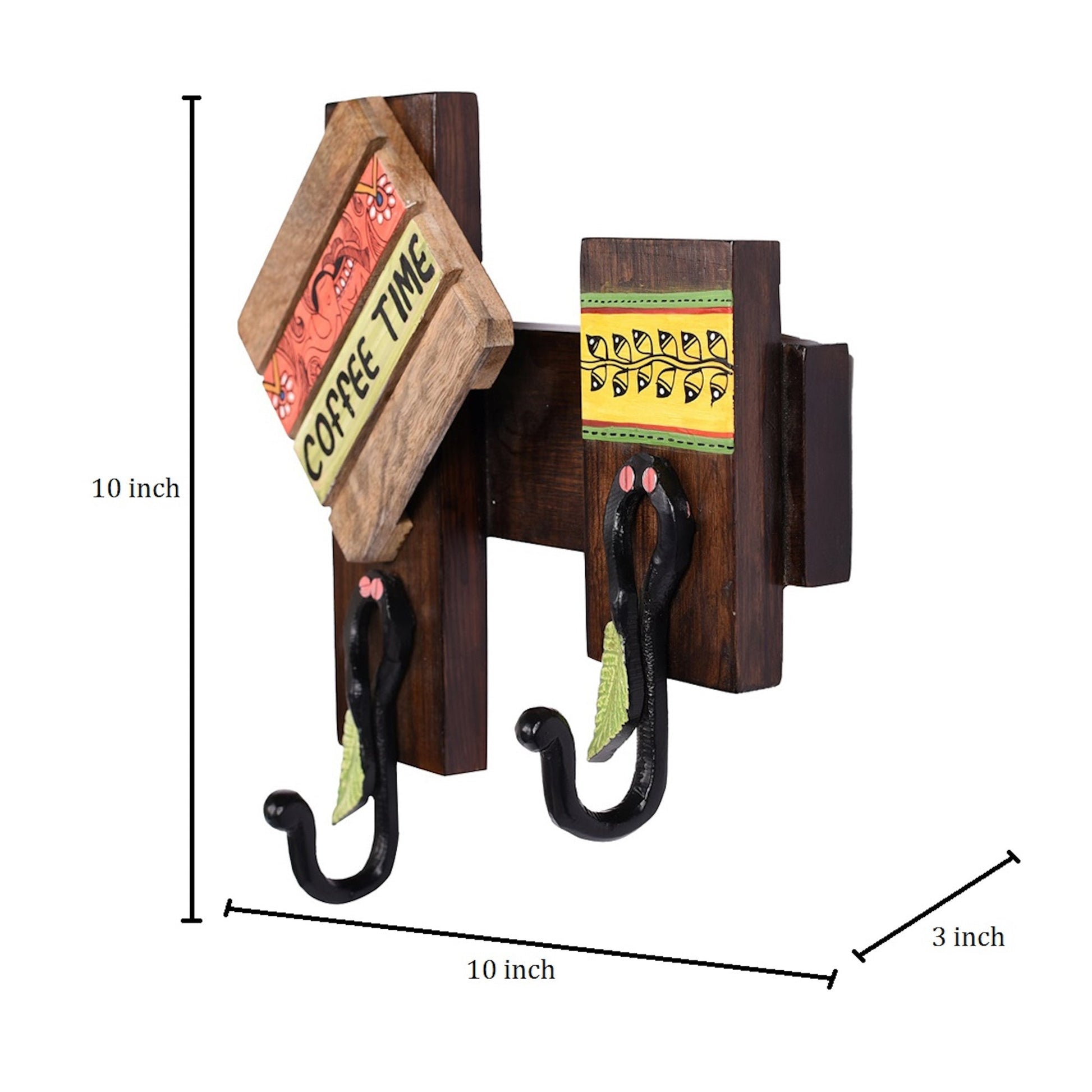 Brown - Cup Holder Handcrafted Wall Mounted & 2 Mugs (Set of 3) (10x3x10)