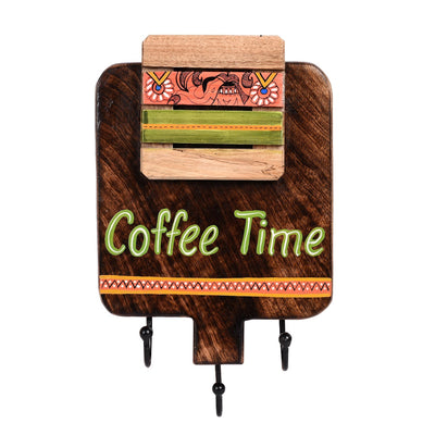 Brown - Cup Holder Handcrafted Wall Mounted & 3 Mugs (Set of 4) (7x1.5x11)