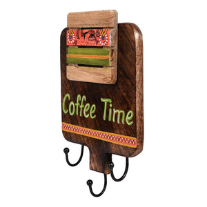Brown - Cup Holder Handcrafted Wall Mounted & 3 Mugs (Set of 4) (7x1.5x11)