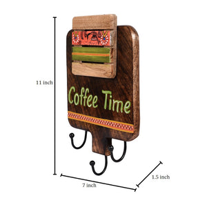 Brown - Cup Holder Handcrafted Wall Mounted & 3 Mugs (Set of 4) (7x1.5x11)