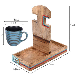 Blue - Cup Holder Handcrafted & 2 Mugs (Set of 3) (7x3.3x7)