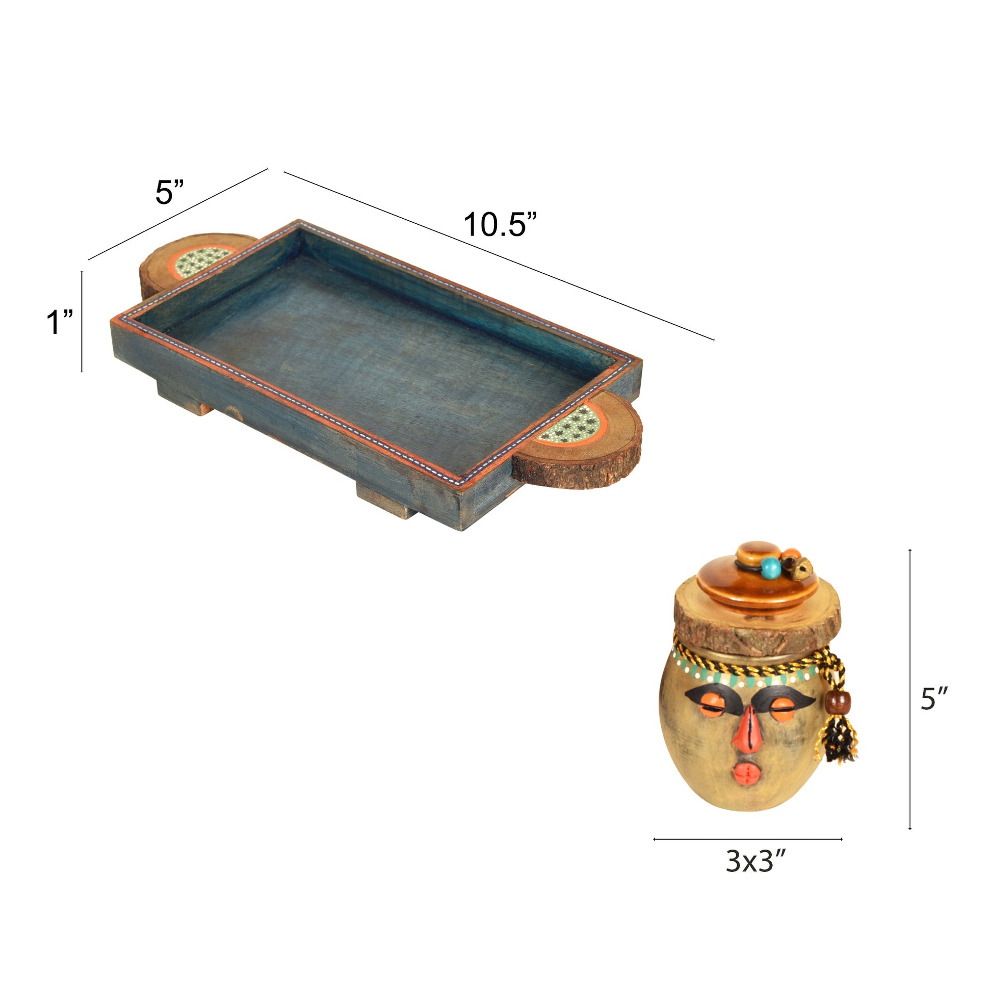 Brown - Happy Tribals Storage Jars and Handcrafted Tray (Set of 3)