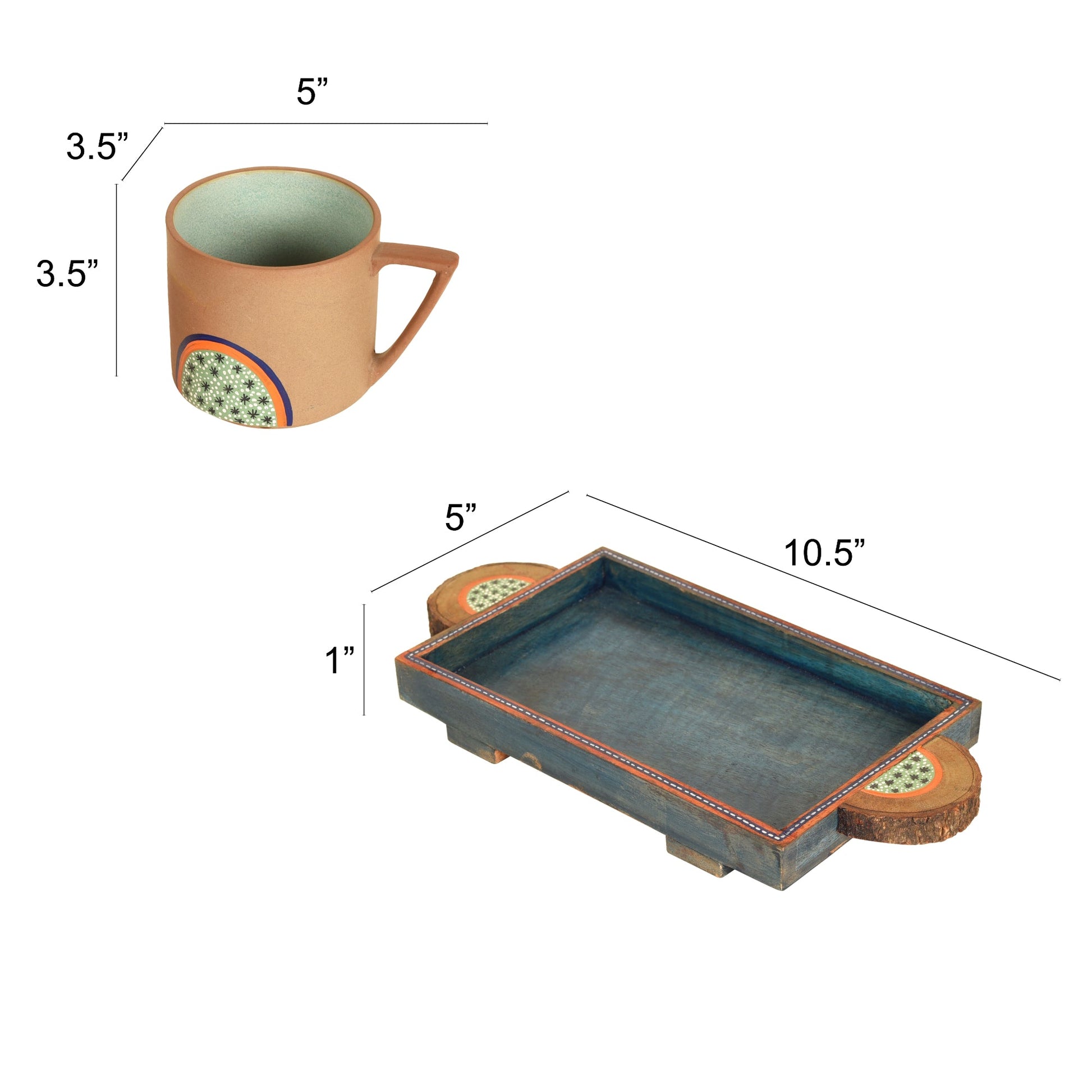 Brown - Desert Sand Breakfast Cups and Tray (Set of 3)