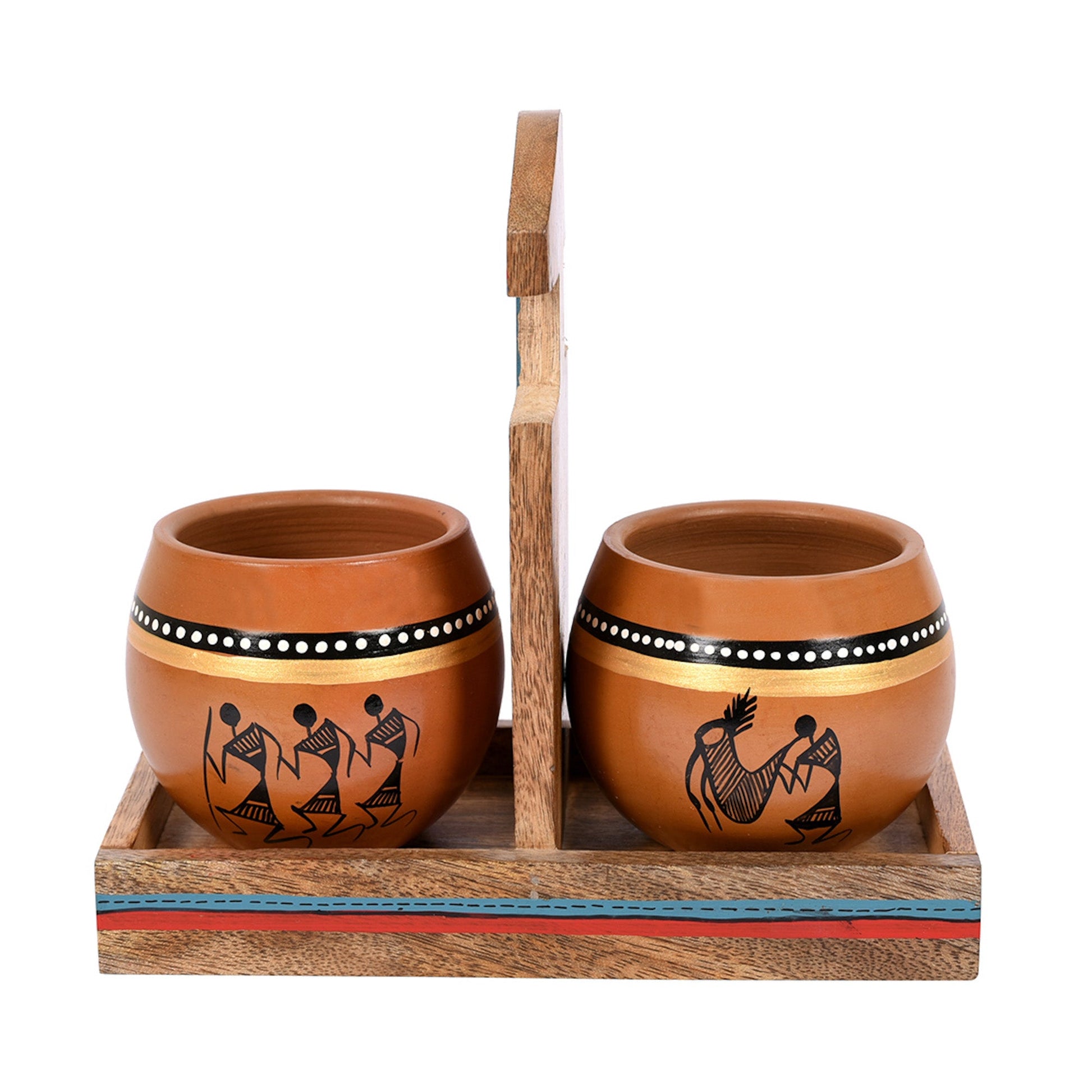 Brown - Cup Holder & 2 Earthen Kullad (Set of 3) (7x3.3x7)