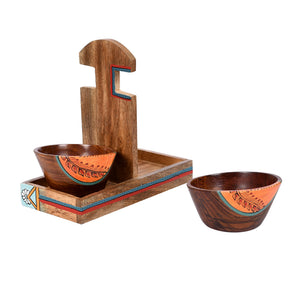 Brown - Bowl Holder & 2 Wooden Bowls (Set of 3) (9x4.4x6.4)