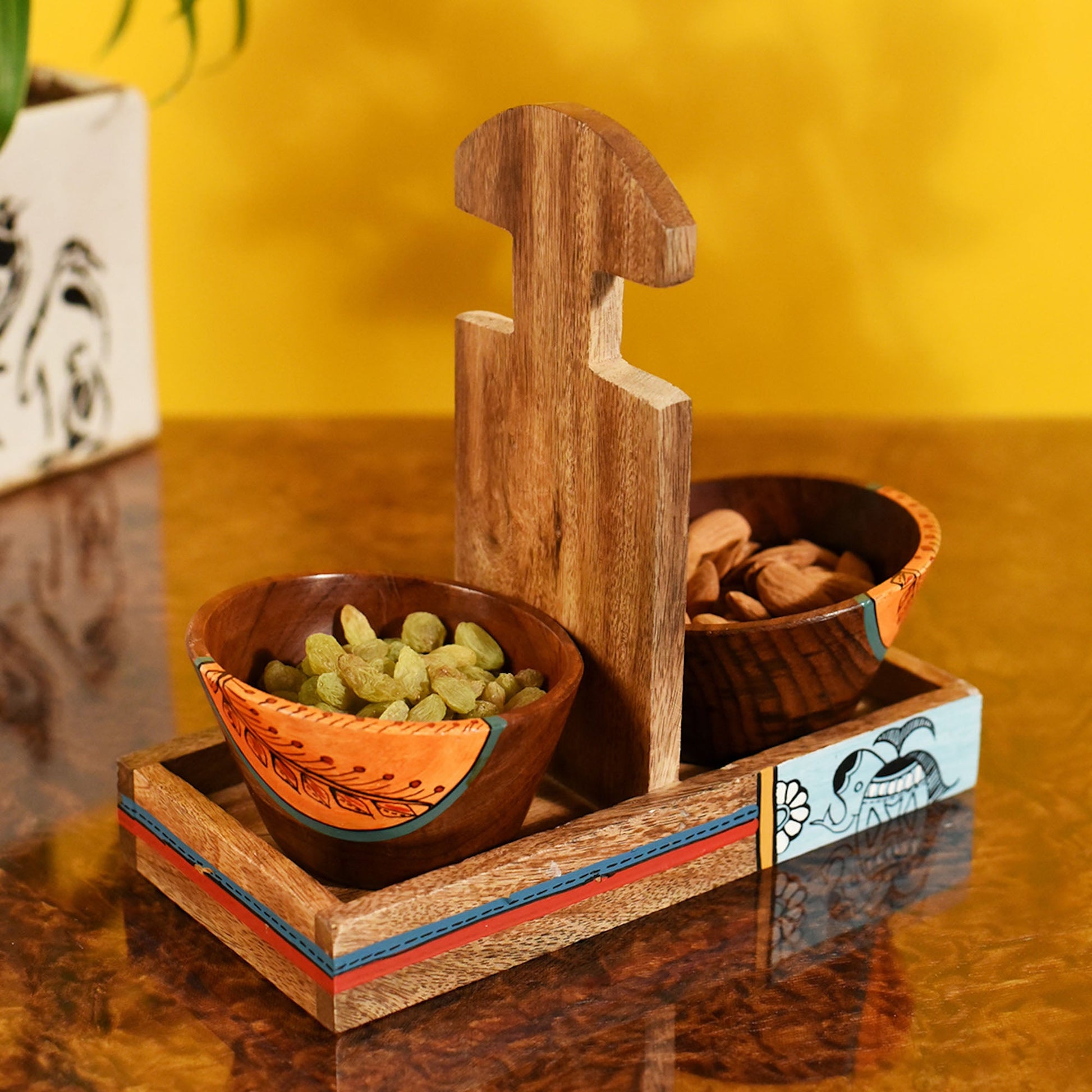 Brown - Bowl Holder & 2 Wooden Bowls (Set of 3) (9x4.4x6.4)