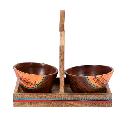 Brown - Bowl Holder & 2 Wooden Bowls (Set of 3) (9x4.4x6.4)