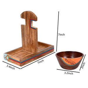 Brown - Bowl Holder & 2 Wooden Bowls (Set of 3) (9x4.4x6.4)