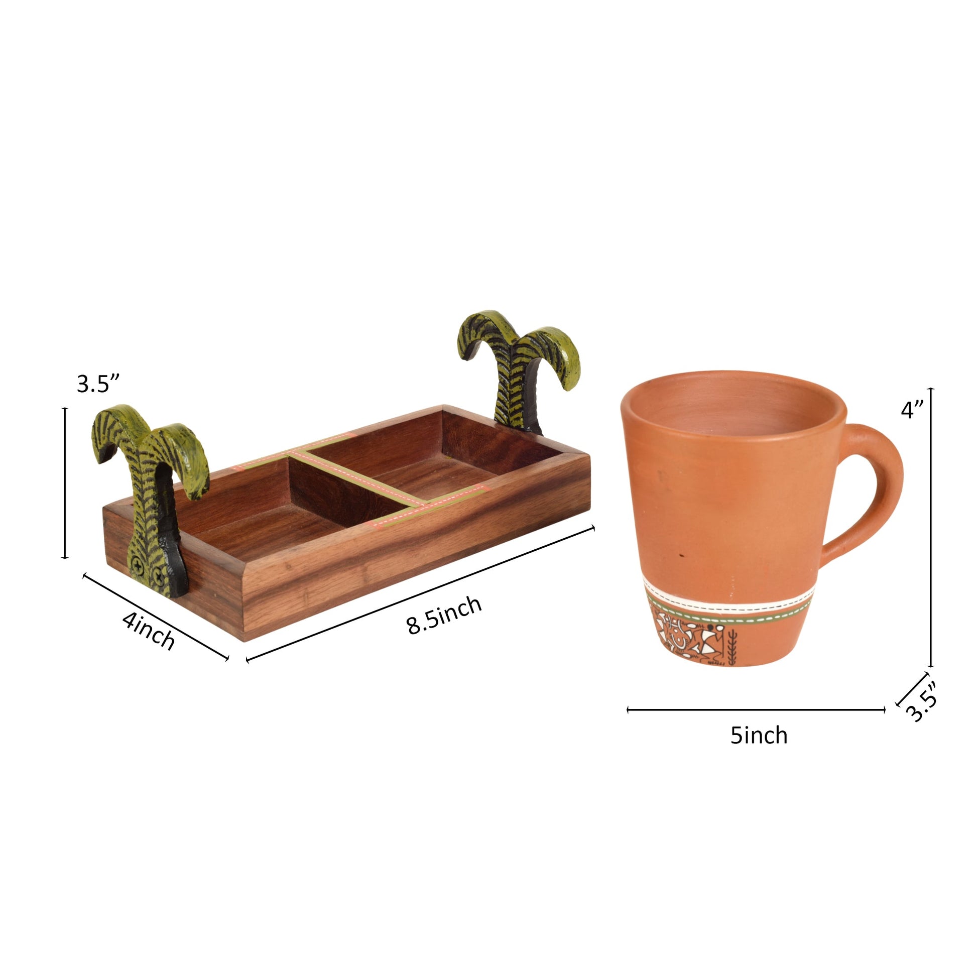 Brown - Happy Morning Earthen Coffee Mugs & Wooden Tray