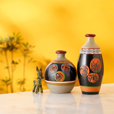 Black Earthen Vases with Madhubani Tattoo Art - So2