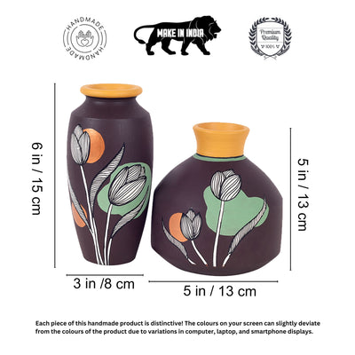 Autumn Hues Terracotta Vases (Set of 2) (Large - 5x5x5, Small - 3x3x6)