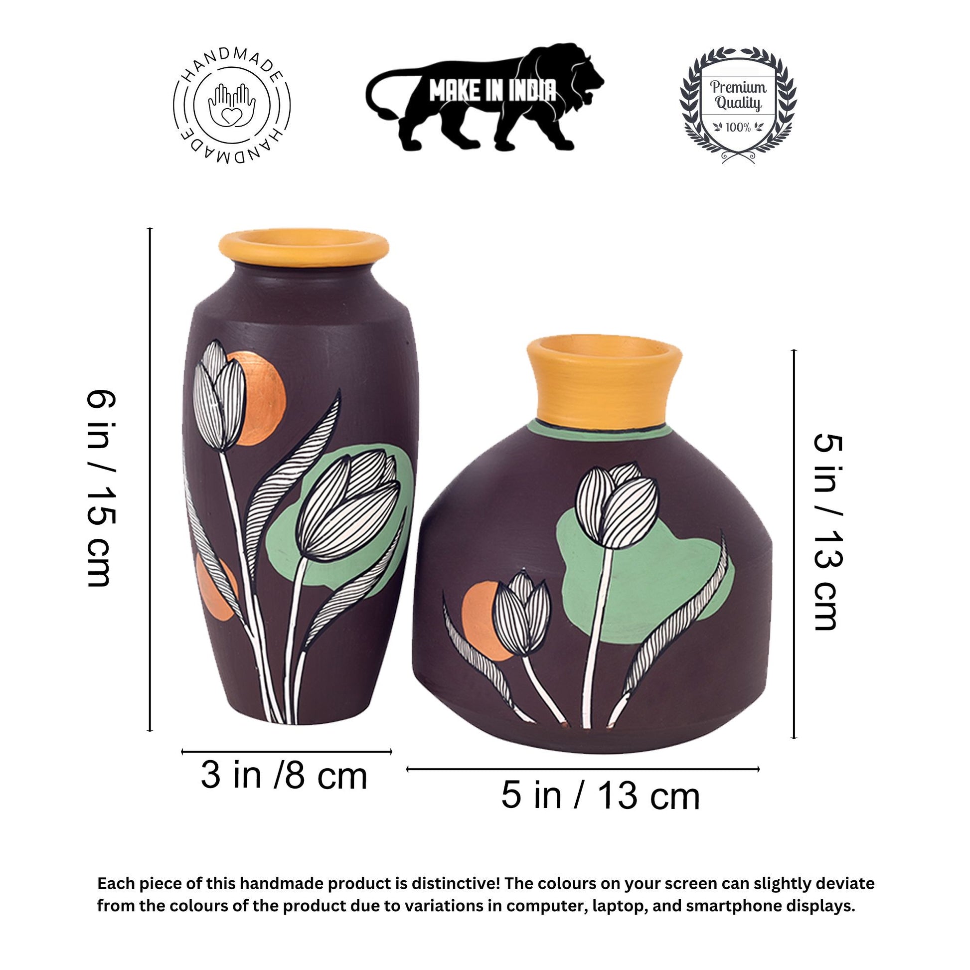 Autumn Hues Terracotta Vases (Set of 2) (Large - 5x5x5, Small - 3x3x6)