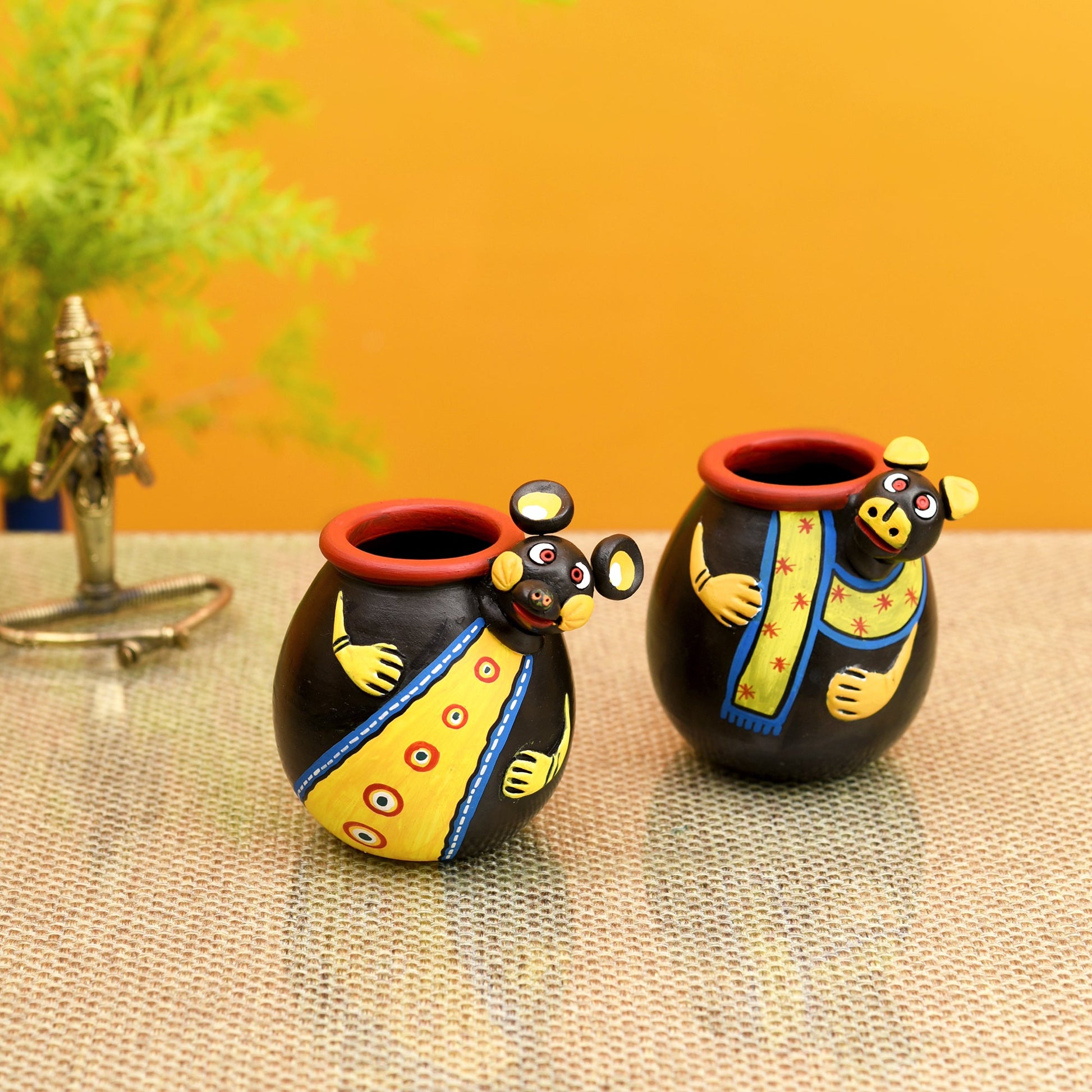 Animal Heads Multipurpose Pots (So2) in Black & Yellow (3x3x3.5/3x3x3.5")
