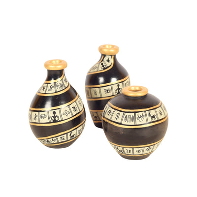 Black Spiral Terracotta Miniature Vases (Set of 3)