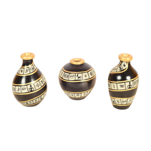 Black Spiral Terracotta Miniature Vases (Set of 3)
