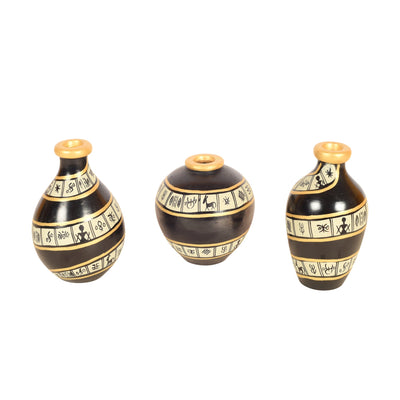Black Spiral Terracotta Miniature Vases (Set of 3)