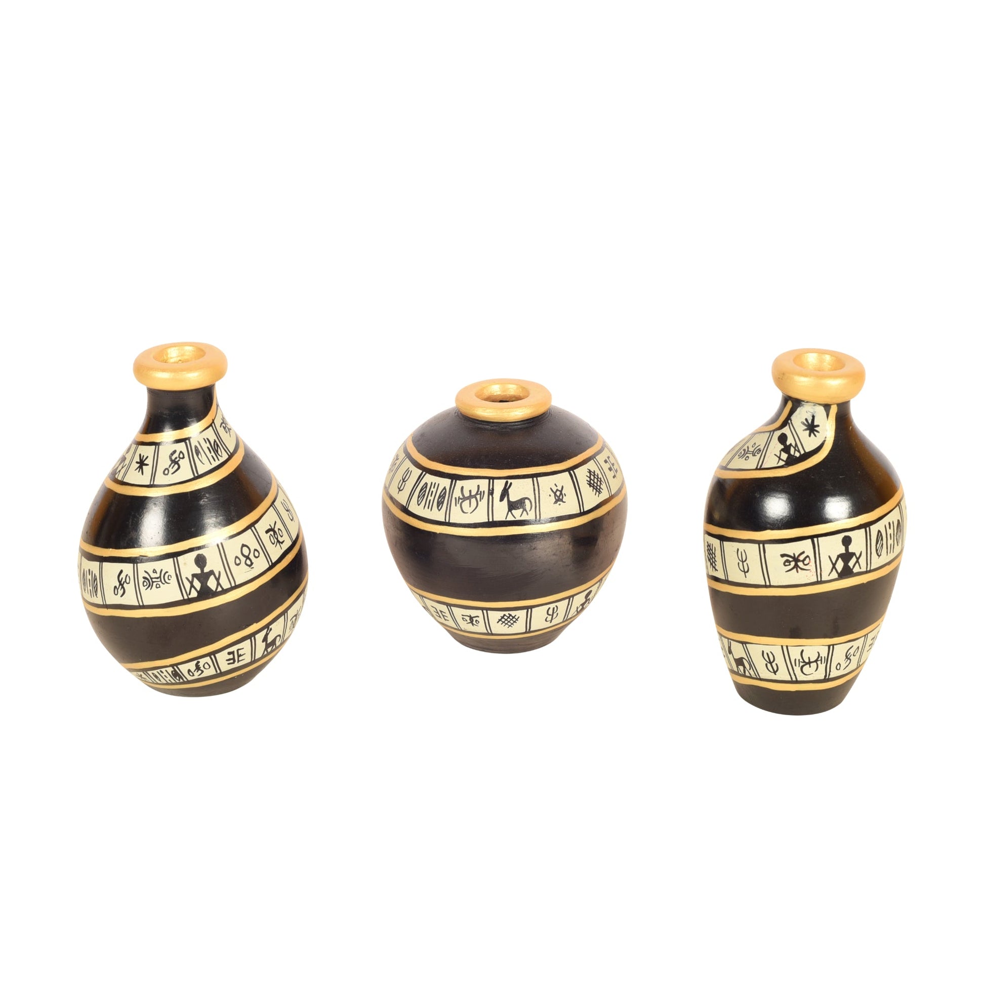 Black Spiral Terracotta Miniature Vases (Set of 3)