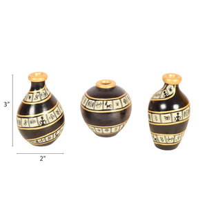 Black Spiral Terracotta Miniature Vases (Set of 3)