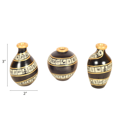 Black Spiral Terracotta Miniature Vases (Set of 3)