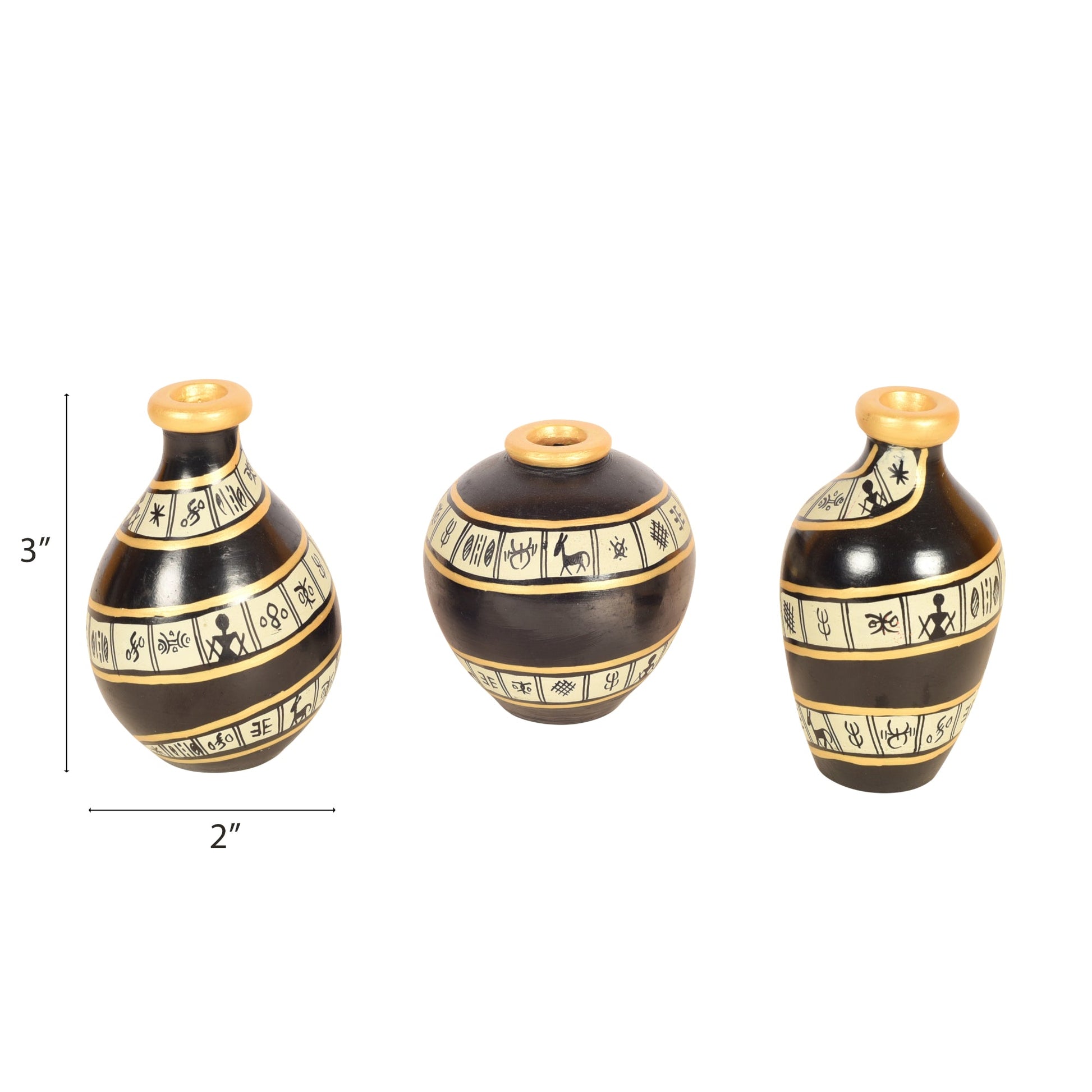 Black Spiral Terracotta Miniature Vases (Set of 3)