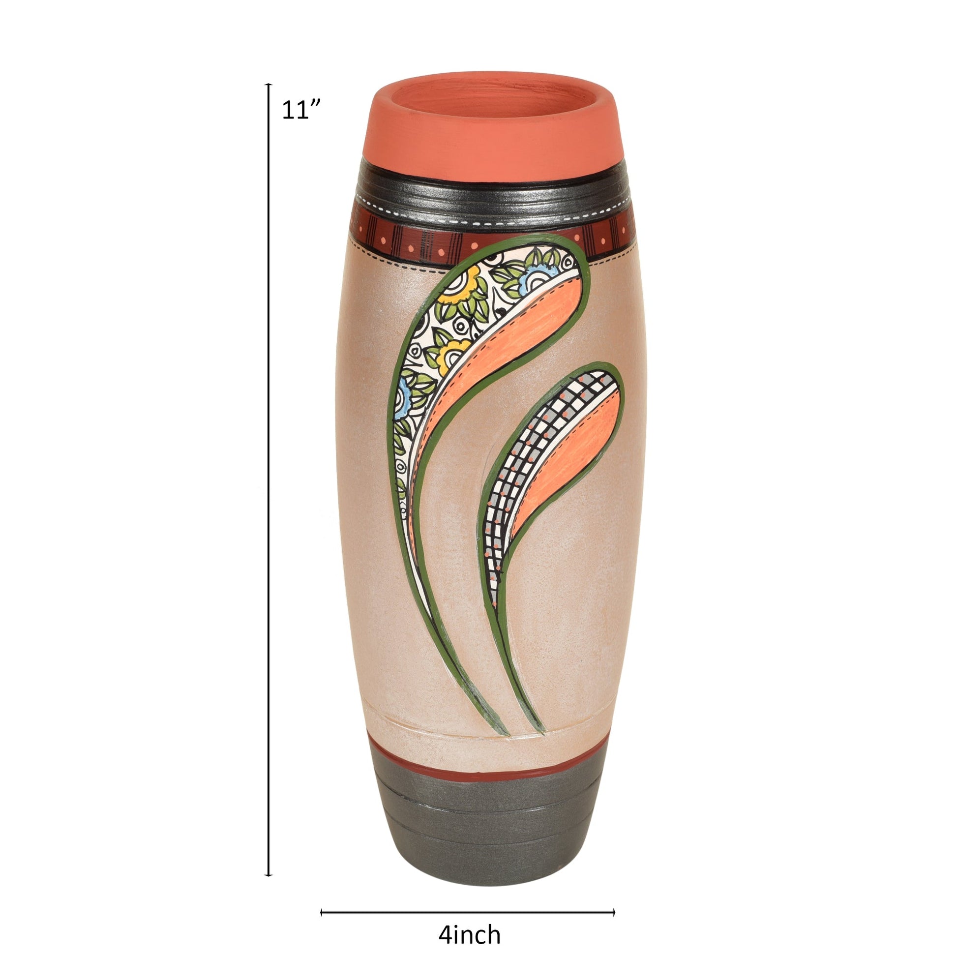 Autumn Leaf Earthen Vase Handpainted in Tribal Art