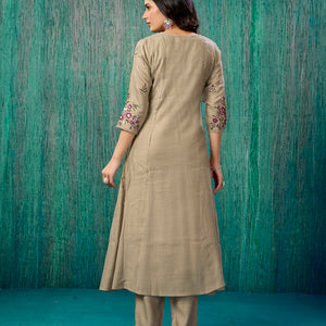 Chikoo Floral Embroidered Pure Cotton A-Line Salwar Suit
