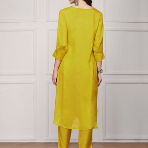 Yellow V-Neck Kurta With Trouser