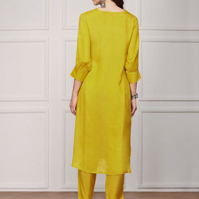 Yellow V-Neck Kurta With Trouser