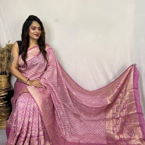 Dola Silk Authentic Hand Crafted Ajrakh Work Saree