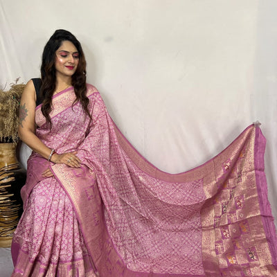 Dola Silk Authentic Hand Crafted Ajrakh Work Saree