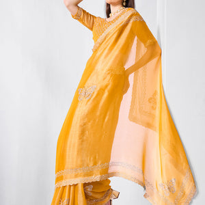 Embellished Beads and Stone Organza Saree With Blouse Piece